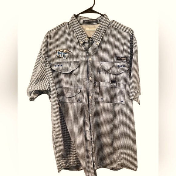 Columbia Pfg Womens Blue And White Checkered Shirt Large MTSU - Picture 7 of 10